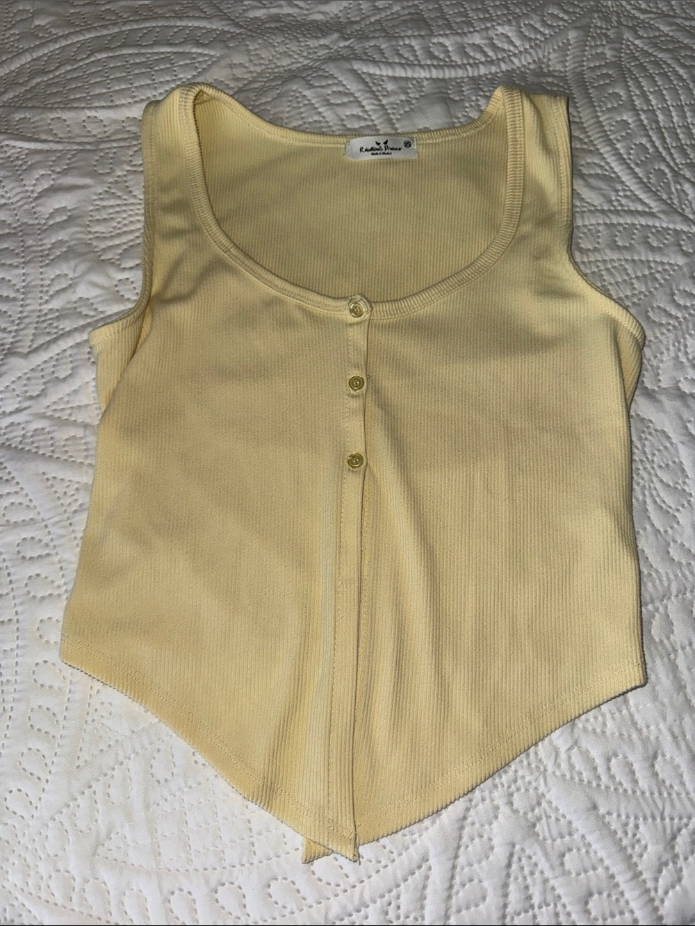 Rebellious Rose Pale Yellow Ribbed Button Front Tank